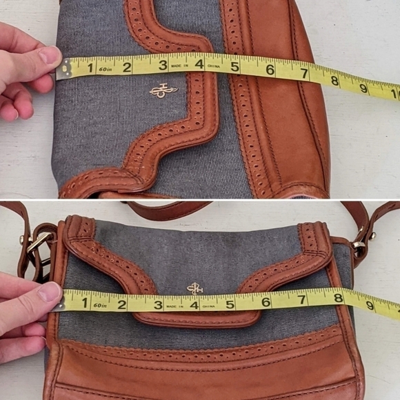 Cole Haan Tooled Leather Canvas Crossbody Purse Bag - Picture 7 of 8